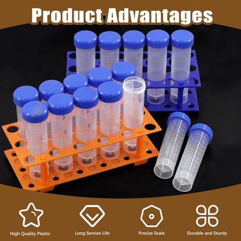 28 Well Plastic Test Tube Stand Rack, Detachable Centrifuge Tube Rack + 25Pcs 50ml Flat Bottom Tubes