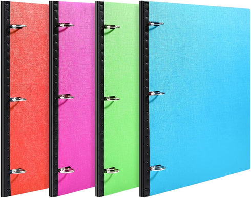 Telescoping 3 Ring Binder-4PCS, Flexible Binder with Elastic Spine, 3 Round Rings, Flat Writing Binder, 4 Colors