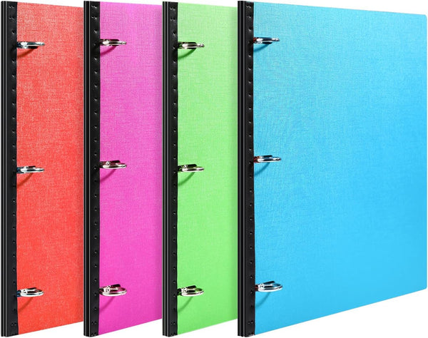Telescoping 3 Ring Binder-4PCS, Flexible Binder with Elastic Spine, 3 Round Rings, Flat Writing Binder, 4 Colors