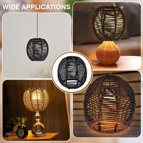 BENECREAT Small Boho Shades Replacement, Black Paper Cord Lampshade Woven Pendant Light Covers Retro Lampshade