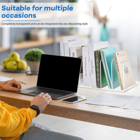 Suzile Clear Acrylic Magazine File Holder with Vertical Compartments, Desk Organizer Book Rack for Paper Folder Office