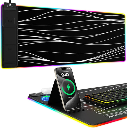 Miroddi Mouse Pad with Phone Holder, Wireless Charging Desk Mat, RGB Gaming Mousepad