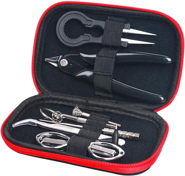 DIY Tool Kit, 9 in 1 Tweezers, Pliers, Screwdriver, Steel Brush with Zipper Case for Home and Jewelry Repairs