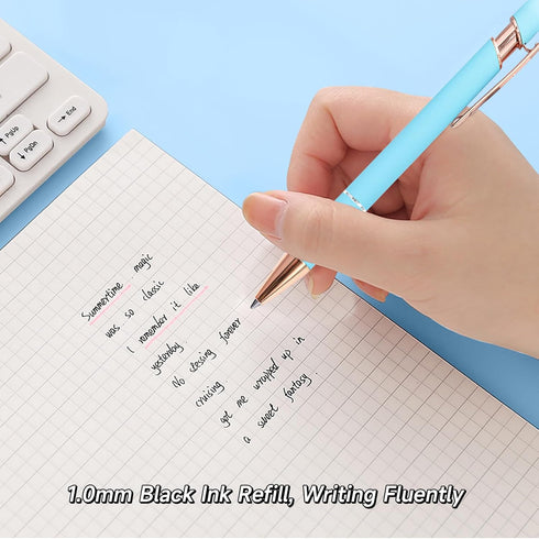 Fancy Pens for Women, 6 Pcs Blue Ballpoint Pens, 1.0mm Medium Point Black Ink for Note Taking