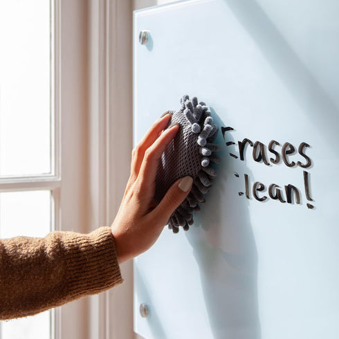 U Brands Glass Dry Erase Board - 35"x23", White Frosted Surface with Silver Grommets, Includes Marker