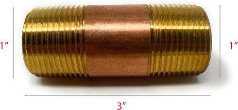Metal Magery Brass Long Nipple, 1" X 1", 3" Length, Male NPT Pipe Fitting