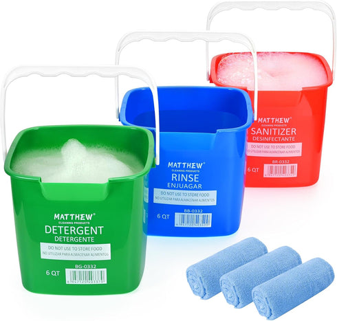 Matthew Red&Green&Blue Detergent and Sanitizing Cleaning Bucket 6 Quart Cleaning Pail,Set of