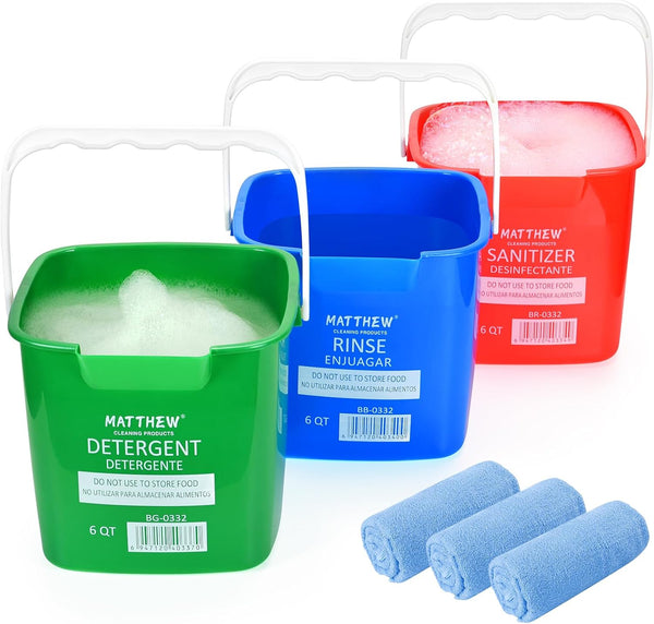 Matthew Red&Green&Blue Detergent and Sanitizing Cleaning Bucket 6 Quart Cleaning Pail,Set of