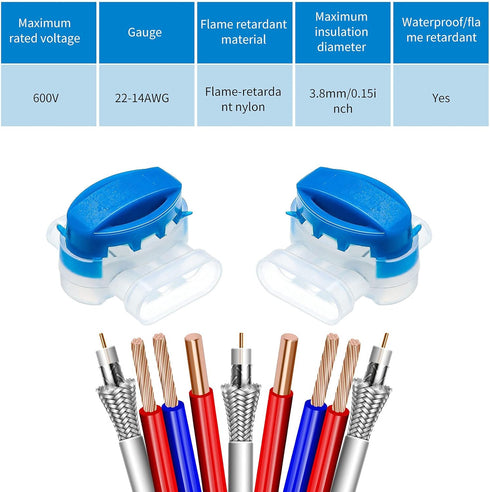 TOODOO 180 Pieces 3 Way Wire Connectors, Electrical IDC 314-box, Self-Stripping Pigtail Connectors for 22-14 AWG Cables