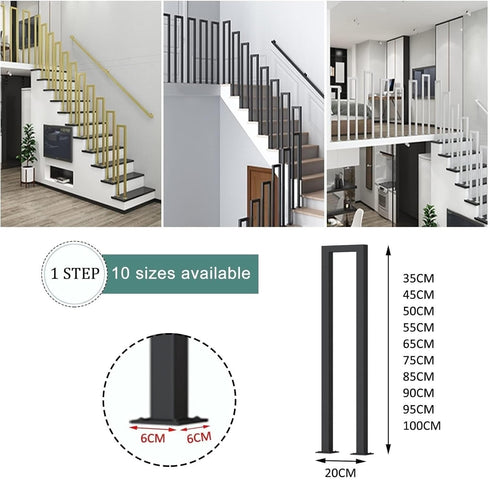 PAUANI Fence(Black-U,35CM(1.41FT)) Stairs Railing Handrails Kit - Metal Deck Railing - U/M Type Stairs Handrail, Safety