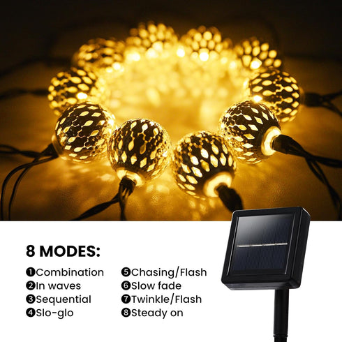 33FT 100LED 8 Solar String Lights Outdoor Waterproof,Globe Solar Fairy Lights Outdoor with Modes,Moroccan String Lights