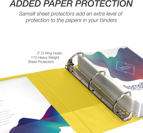 Samsill Durable 3 Inch D Ring Binder, Customizable Clear View Binder, Made in The USA, Yellow, Holds 625 Pages