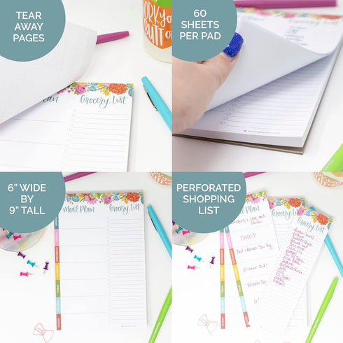 bloom daily planners Weekly Meal Planning Pad, Magnetic Refrigerator Menu Planner with Grocery Shopping Lists