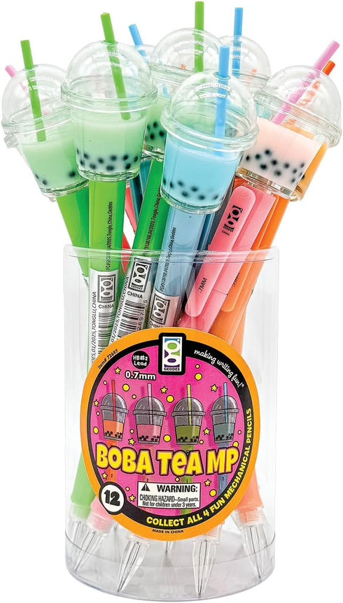 Pack 12 Raymond Geddes Boba Tea Mechanical Pencils of Cute Novelty Writing Supplies with Bubble Tea Toppers