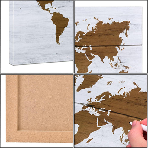 World Travel Map Dry Erase Board, 16 x 12 inches Decorative Print Magnetic Surface White Board for Wall, Magnets
