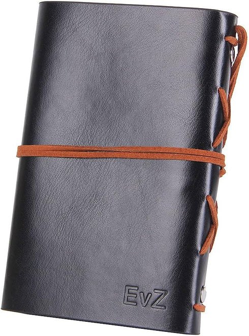 EvZ Leather Writing Journal Notebook, 5 Inches, Vintage Nautical Spiral Blank Diary, Black