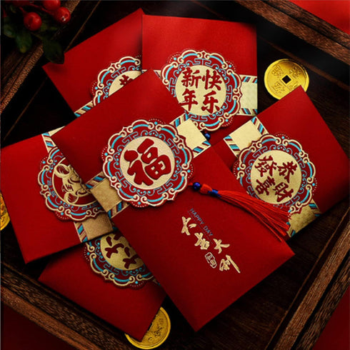 Chinese New Year Red Envelopes 2025, 6Pcs Money Red Pocket for Year of Snake with Gold Foil Patterns