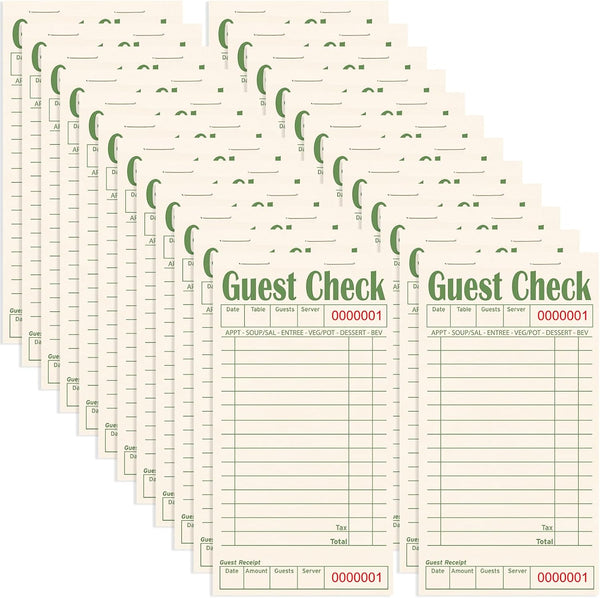 Guest Checks Books for Servers, Server Note Pads, 24 Pack, Natural Color