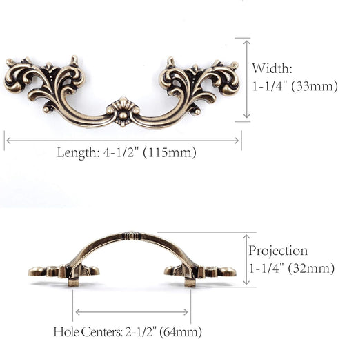 JETLAND 6-Pack, 2-1/2" PW1619AS64 French Provincial Drawer Pulls - Iron Scratches, Hole Centers, Vintage Shabby Chic
