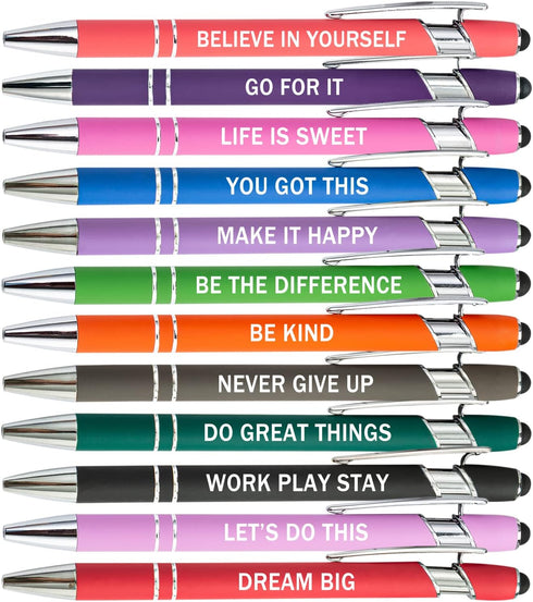 PASISIBICK 12 Pieces Snarky Motivational Quotes Ballpoint Pens, Black Ink, Office Encouraging Scriptures (12 Color)