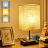 Generic Pull Chain Dimmable Desk Lamp with AC Outlet, Linen Bedside Lamp with
