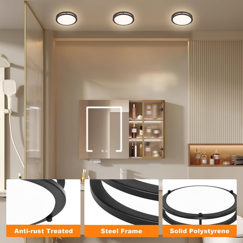 7.5 Inch 7.5 2700K/3000K/3500K/4000K/5000K 12W Round Black Ceiling Light Fixture for Living Room - Black LED Flush