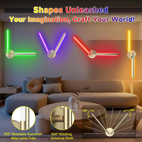 TiInsta 360DIY 3000K-6500K Dimmable Battery Operated Wall Sconce,Wireless Wall Lights with Remote, Rotatable RGB Lamp