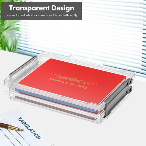 Plastic File Storage Box, 2-Tier Portable Project Case, Document Storage Organizer for A4 File Paper, Certificate,