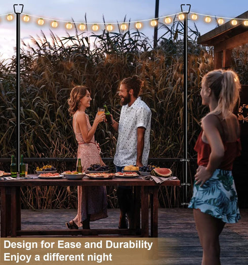 Queension 10FT 1 Pack Deck String Light Poles for Outdoor String Lights for Garden, Backyard, Patio Lighting Stand