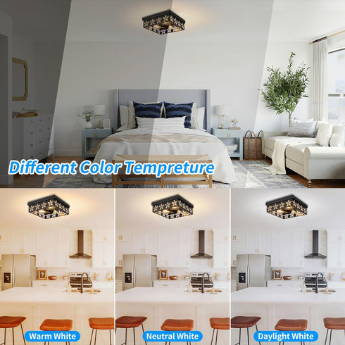 Glintawn 12.6 Inch 3-Light (1 Pack) Flush Mount Ceiling Light Fixtures, Black Ceiling Mount for Industrial, Acrylic