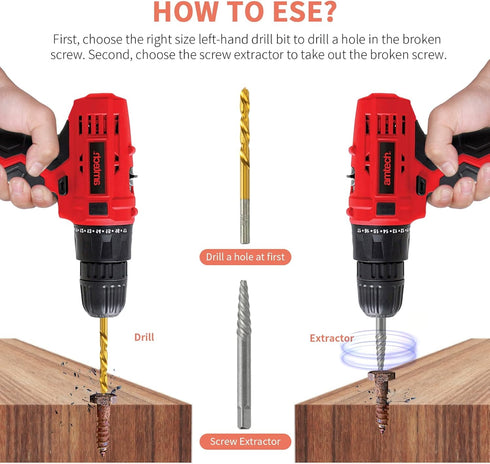 Set, 37# 6542 (18-Pieces) Screw Extractor Cr-Mo & HSS Steel Cobalt Left-Hand Drill Bit, Easy Out Broken Bolt Remover