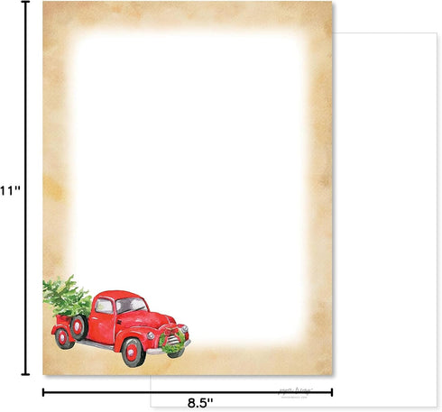 Pack 75 Paper Frenzy Truck with Tree Christmas Holiday Letterhead Paper
