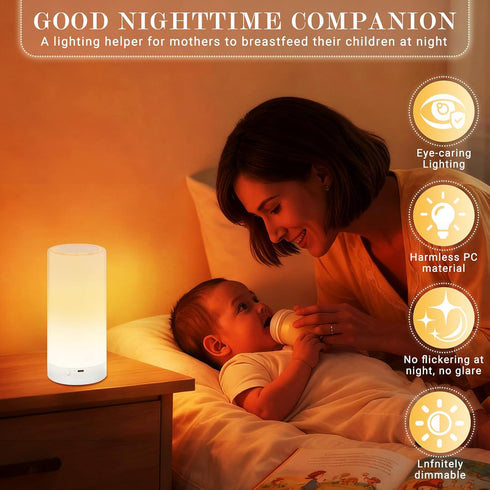 UNIFUN Dimmable Table Lamp, Touch Sensor Bedside Lamps, Warm White Light & Color Changing RGB for Kids Room,Living