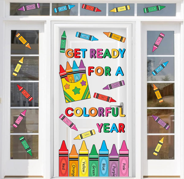 JarThenaAMCS Colorful Crayon Door Stickers Get Ready for A Colorful Year Wall