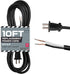Iron Forge Cable 16 AWG Replacement Power Cord, 10 Ft Black Extension Cable, 2 Wire 16/2 SJT