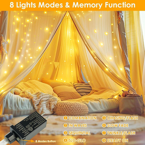 66Ft 200LED 8 Fairy Lights Plug in with Remote, Waterproof String Lights Outdoor & Indoor Modes with Timer, LED Twinkle