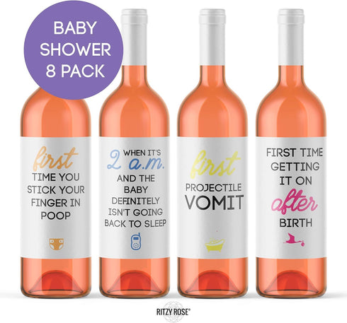 8 Mommy Milestone Wine Bottle Labels Baby Shower Gift Funny Pregnancy Present for Mother-To-Be Funny Milestone Firsts |