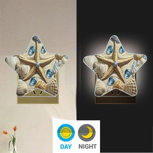 ALAZA Starfish Seashell Funny Star Shaped LED Night Light Dusk to Dawn Sensor Plug in Night Home Decor Desk Lamp