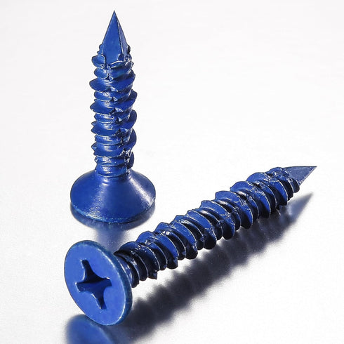 WenSilon 100 PCS 1/4"x1-1/4 Concrete Screw Anchor Blue Flat Head for Anchoring to Masonry, Block or Brick