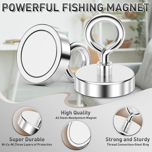 FINDMAG 1.76’’ Fishing Magnets - 200 LBS Pulling Force Neodymium Magnet with Lifting Eye-Bolt for Retrieving Items