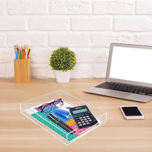 Tasybox Acrylic Letter Tray Paper Organizer, Clear Stackable Desk Accessories Tray for School, Home, Office Supplies