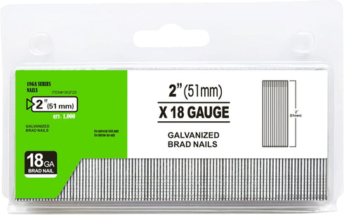 meite 18 Gauge Brad Nails, 2 Inch 18GA Galvanized Small Finishing Nails for Pneumatic, Electric Brad Nailer (1,000