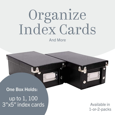 Snap-N-Store Collapsible Index Card Holder Storage Box, Fits 1100 Flash Cards, 3 x 5, 2 Pack, Black
