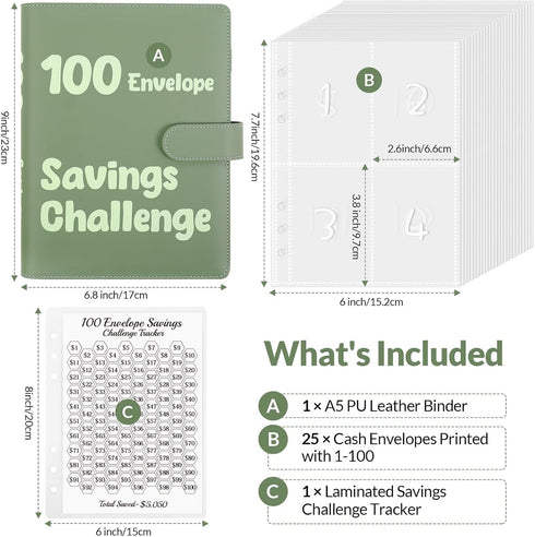 SKYDUE 100 Envelopes Money Saving Challenge Binder, Savings Challenges Book with Cash Envelopes, Budget Binder with Double Side Laminated Tracker, Easy and Fun Way to Save $5050, 10000 by SKYDUE