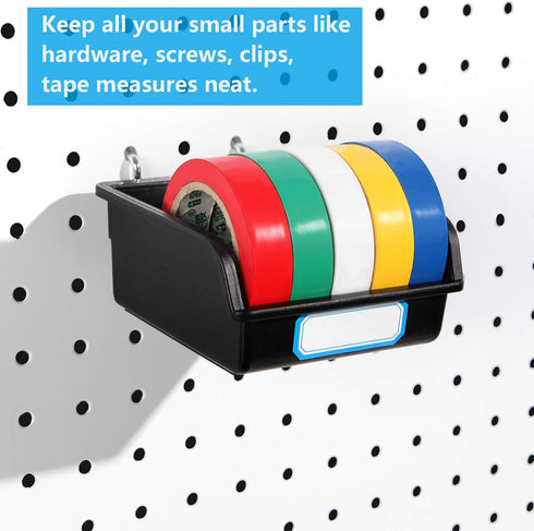 Pegboard Bins with Hooks and Labels - 10 Packs for Organizing Accessories, Black