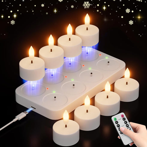 Rechargeable Flameless Tea Lights Candles with Charging Station 8Pcs Battery Tea Lights
