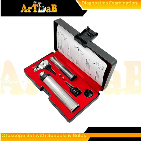 artlab 17pc Set Bulbs, Examination Otoscope with LED Disposable Specula, & Storage Case - Standard-Size Otoscope