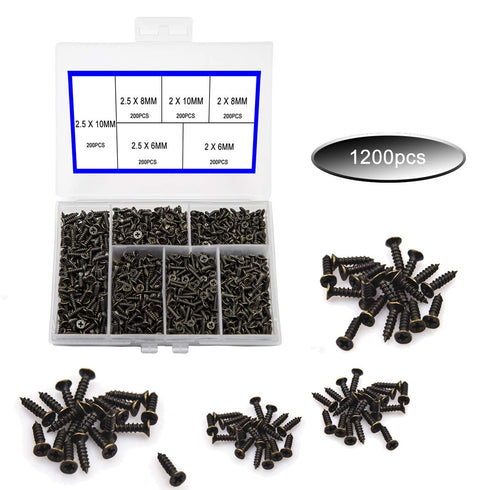 newlng 1200pcs Small Screws, Phillips Flat Head Cross Self Tapping Tiny Screws Set for DIY Micro Woodworking