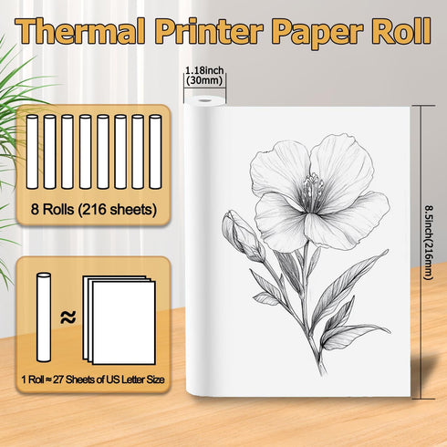 8 8.5 11 A285M/ PD-A4/ M08F- Rolls Thermal Paper x White for Thermal Printer, Rolls for Letter Portable Printers