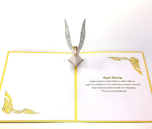 Dekali Designs Guardian Angel Pop Up Card, 3D Get Well Card, Funeral, Memorial, Christmas with Angel Blessing